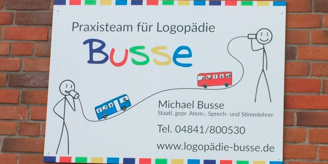 Schild Praxisteam für Logopädie Busse